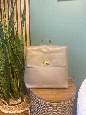 Joy & Iman Tassel Chic Leather Backpack with RFID Protection in Taupe Gray